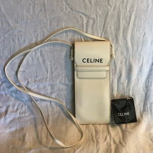 CELINE Leather Sunglass Pouch CrossBody in White